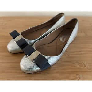 Salvatore Ferragamo Silver Metallic Pebble Leather‎ Flats Shoes Women Size 6